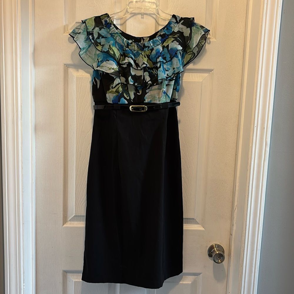 AB Studio Ruffle Floral Neckline Pencil Skirt Dress size 6
